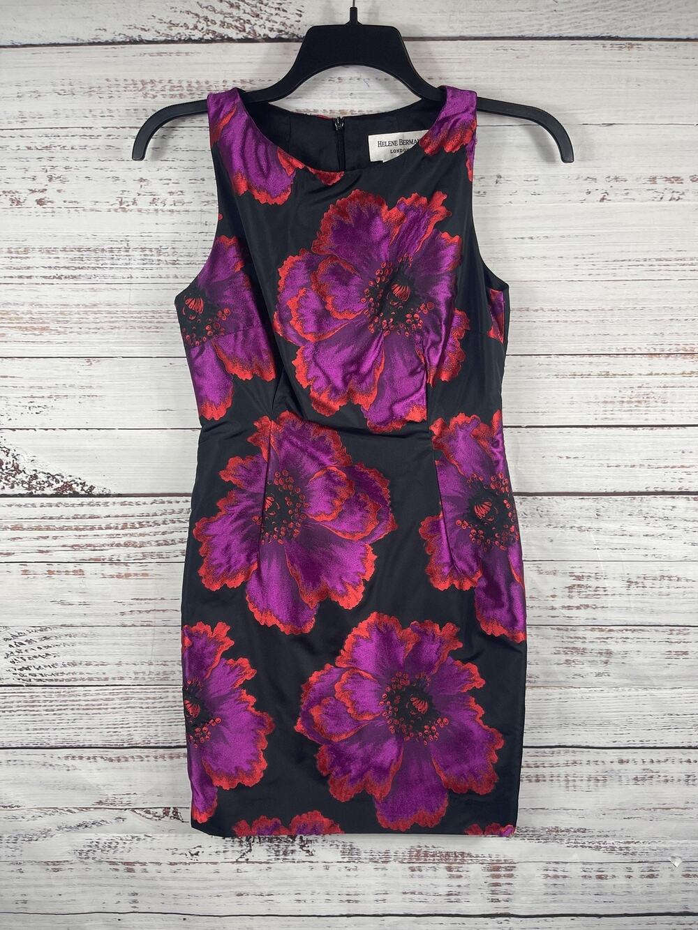 Helene Berman Dress Women's SZ 6 Black Purple Floral Sleeveless Cocktail Sheath